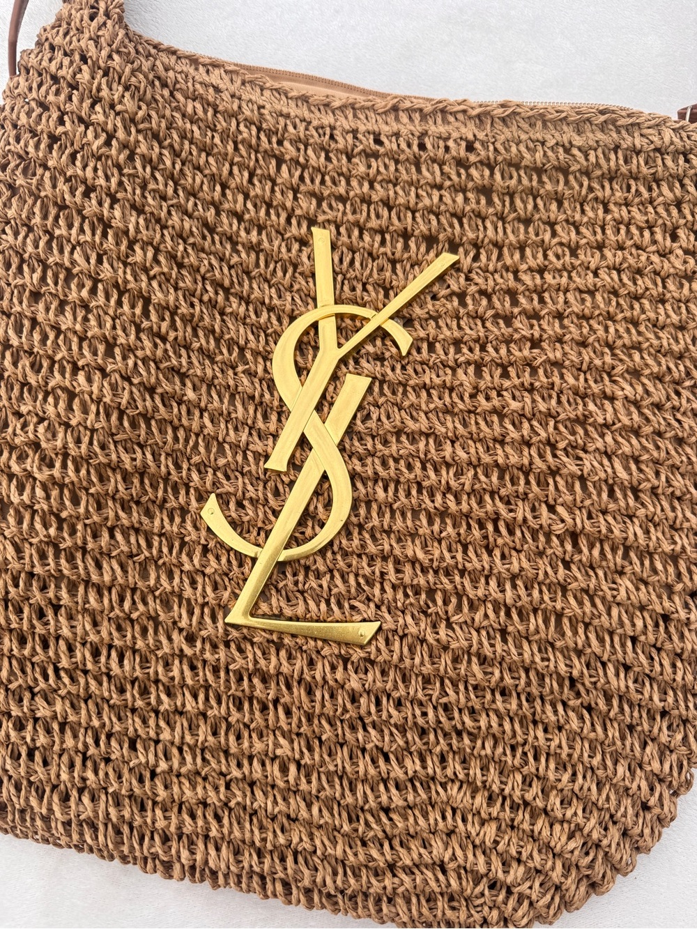 Yves Saint Laurent Brown Woven Shoulder Bag with Gold Logo - Picture 2 of 10